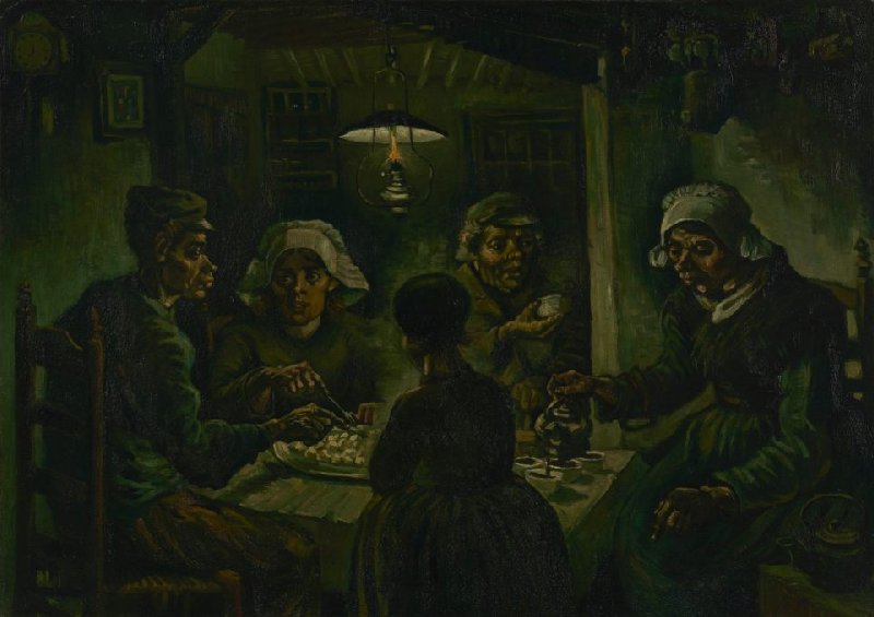 The Potato Eaters یا سیب زمینی خورها. به نظرم نزدیک ترین تصویری بود که می شد که با خواندن رمان بیچارگان تصور کرد یا حداقل این طور به ذهنم رسید. تصویر را از سایت زیر برداشتم: https://www.vangoghmuseum.nl/en/collection/s0005v1962